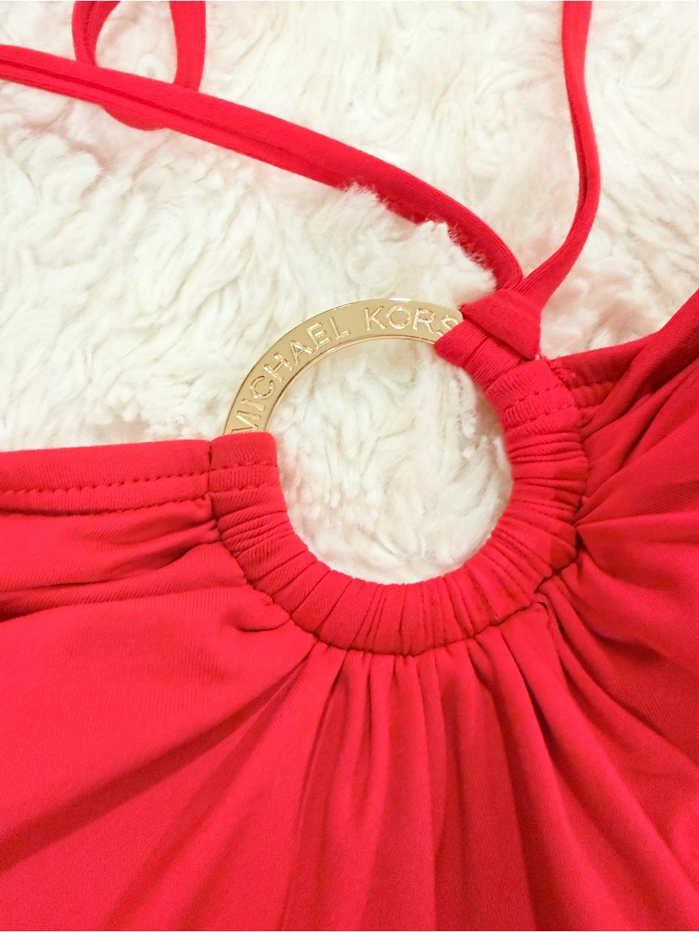 Michael Kors Red Bandeau Halter swimtop with Gold Accent - Picture 2 of 5